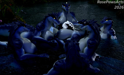 anthro bodily_fluids breast_play breasts cuddling cum cum_drip dripping female genital_fluids genitals group hair male male/female nipples nude outside penis plant sex simple_background smile tail teeth text titfuck rosepawsarts vulgarvictor vulgarvictor_(modeler) kroxigor_(vulgarvictor) canid canine crocodilian kroxigor mammal reptile rexouium scalie 3d_(artwork) absurd_res digital_media_(artwork) hi_res