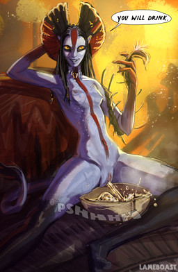 black_hair blue_body blue_skin bodily_fluids bodypaint breasts command container dialogue feet female female_peeing genital_fluids genitals hair hand_behind_head humanoid_peeing looking_at_viewer nipples not_furry nude peeing peeing_into_container slim_female slim_humanoid small_breasts smile solo speech_bubble spread_legs spreading tail talking_to_viewer text toes urine urine_in_container urine_stream vulva watersports yellow_eyes lameboast james_cameron's_avatar varang_(james_cameron's_avatar) alien alien_humanoid humanoid na'vi digital_media_(artwork) english_text hi_res