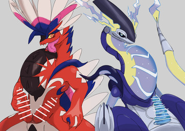 2_penises animal_genitalia animal_penis bodily_fluids censor_bar duo erection genital_fluids genital_slit genitals hemipenes looking_at_viewer male monotone_background multi_genitalia multi_penis penis precum simple_background tongue tongue_out kagura_0471 nintendo pokemon ancient_pokemon apex_build_koraidon future_pokemon generation_9_pokemon koraidon legendary_pokemon miraidon paradox_pokemon pokemon_(species) ultimate_mode_miraidon 2023 absurd_res censored hi_res