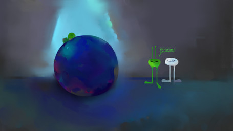 alien_abduction ambiguous_gender antennae_(anatomy) black_eyes blue_light blueberry_(fruit) detailed_background dialogue dot_eyes duo expressive food fruit goofy_smile green_body grey_background happy highlights_(coloring) humor inside leaf light long_legs looking_at_object lying on_front plant shitpost silly simple_background simple_eyes small_eyes smile standing text tongue tongue_out white_body bim-parsimony alien unknown_species 16:9 2025 colored digital_drawing_(artwork) digital_media_(artwork) digital_painting_(artwork) hi_res lighting meme painting_(artwork) sketch unfinished unknown_language widescreen
