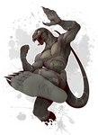 anthro claws feet foot_focus humanoid_feet looming looming_foot male nude plantigrade scales smile soles solo stomping talons teeth toes tongue trampling villainous kredri legged_snake reptile scalie snake hi_res