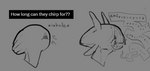 ambiguous_gender animal_noises antennae_(anatomy) anthro black_text breath chirping earless eyeless fangs grey_background gums inhale noseless open_mouth question_mark simple_background solo sound_effects speech_bubble teeth text text_box unusual_anatomy unusual_mouth white_text thecore34 ishmael_(core34) monster english_text greyscale headshot_portrait line_art monochrome portrait sketch