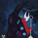 2_horns anthro areola big_breasts big_butt black_body black_eyes blue_areola blue_nipples breasts butt clothing female fingers genitals gloves glowing glowing_genitalia glowing_nipples handwear holding_melee_weapon holding_object holding_weapon horn legwear logo melee_weapon nipples on_one_leg raised_leg red_clothing solo standing thigh_highs weapon wide_hips emberdibuja hollow_knight team_cherry hornet_(hollow_knight) arthropod 2025 artist_logo hi_res