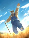 anthro belly brown_body brown_fur clothing eyewear farmer food fruit fur glasses gloves handwear jack-o'-lantern male musclegut muscular outside overalls pecs plant pumpkin rake solo tools harumuname lifewonders tokyo_afterschool_summoners volos_(tas) bear mammal hi_res