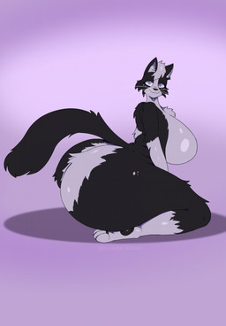 anthro big_breasts big_butt black_body black_ears black_fur black_nose black_tail blue_eyes breasts butt chest_tuft featureless_breasts female fur head_tuft huge_breasts huge_butt looking_at_viewer purple_background simple_background solo tail thick_thighs tuft whiskers white_body white_ears white_fur wide_hips blackbirdblur sylvie_(blackbirdblur) domestic_cat felid feline felis mammal 2026 digital_media_(artwork) hi_res