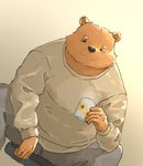 anthro bottomwear brown_body brown_fur clothing fur humanoid_hands kemono male overweight overweight_anthro overweight_male pants shirt simple_background sitting solo topwear 7gaku_7 bear mammal 2020 hi_res