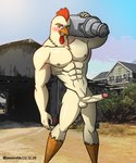 abs anthro balls big_pecs brown_eyes erection farmer genitals hair humanoid_genitalia humanoid_penis male muscular muscular_anthro muscular_male navel nipples nude nude_anthro nude_male pecs penis red_hair solo yellow_body alkan henry_(alkan) avian bird chicken galliform gallus_(genus) phasianid 5:6 absurd_res hi_res