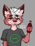 anthro beverage female freckles fur fur_markings hair holding_object inner_ear_fluff looking_at_viewer markings pink_body pink_fur red_body red_fur soda soda_bottle solo tuft white_hair conditional_dnp taoreta dr_pepper type_o_negative tao_(taoreta) canid canine fox mammal red_fox true_fox 3:4