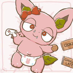 anthro clothed clothing controller diaper female food game_controller looking_at_viewer lying on_back solo wearing_diaper dekoco_(artist) mythology dragon mythological_creature mythological_scalie scalie hi_res