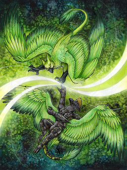 armor black_armor duo feathers female female/female feral green_body green_feathers knight magic valyen warrior dragonlovers natoli mythology talonia_bloodscale avian gryphon mythological_avian mythological_creature absurd_res book_cover cover hi_res