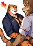 anthro briefs clothed clothing duo heart_symbol male male/male muscular open_clothing open_shirt open_topwear police shirt smile topwear underwear disney zootopia officer_delgato officer_jackson felid lion mammal pantherine tiger