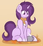 autumn container cup feral hair horn looking_down male mug purple_eyes purple_hair quadruped scarf sitting solo czu hasbro my_little_pony mythology czupone fan_character equid equine mammal mythological_creature mythological_equine unicorn absurd_res animated hi_res short_playtime