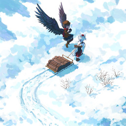 axe black_bottomwear black_clothing black_hair black_legwear black_pantyhose black_skirt black_wings boots bottomwear brown_boots brown_clothing brown_coat brown_footwear brown_hat brown_headwear brown_topwear camera clothed clothed_female clothed_humanoid clothing coat duo eyes_closed feathered_wings feathers female firewood flying footwear fully_clothed fully_clothed_female fully_clothed_humanoid hair hat headgear headwear high-angle_view holding_camera holding_object humanoid_pointy_ears legwear open_mouth open_smile outside pantyhose pointy_ears red_clothing red_hat red_headwear red_scarf scarf shirt shoes skirt sled smile snow tail tokin_hat topwear white_clothing white_hair white_shirt white_sleeves white_tail white_topwear wings winter suteruko touhou aya_shameimaru momiji_inubashiri animal_humanoid avian avian_humanoid canid canid_humanoid canine canine_humanoid humanoid mammal mammal_humanoid winged_humanoid wolf_humanoid 1:1 absurd_res hi_res