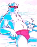 anthro beverage briefs clothed clothing eyewear male nipples pink_briefs pink_clothing pink_underwear slightly_chubby soda solo speedo sunglasses swimwear thick_neck topless underwear super-tuler coca-cola northern_lights_(coca-cola) bear mammal polar_bear ursine 4:5