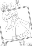 anthro clothed clothing dress eyewear female feral fur glasses group hair heart_clothing heart_dress heart_print heart_symbol hug male photo pip_focus print_clothing print_dress simple_background smile swan_boat text white_background erickatailsko deltarune undertale_(series) kris_(deltarune) ralsei rouxls_kaard susie_(deltarune) bovid caprine goat human mammal reptile scalie 2021 absurd_res black_and_white digital_media_(artwork) hi_res line_art monochrome picture_in_picture