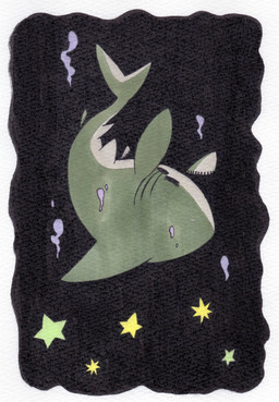 abstract_background ambiguous_feral ambiguous_gender border dorsal_fin eyes_closed feral fin gills pectoral_fin side_view sleeping solo star_(shape) tail tail_fin toony upside_down white_border mukomizu_kintora same_(mukomizu) aquatic fish shark 2015 full-length_portrait hi_res portrait