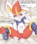 anthro anus butt censor_bar dialogue erection genitals imminent_anal imminent_sex ineffective_censorship male pawpads paws penis presenting presenting_anus red_eyes solo spread_butt spreading text acomfyblanket nintendo pokemon cinderace generation_8_pokemon pokemon_(species) censored english_text hi_res