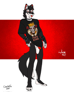 anthro balls barefoot black_body black_fur bracelet chain chain_necklace ear_piercing ear_ring ears_up facial_piercing feet foot_fetish fur genitals hand_on_hip humanoid_feet jewelry leg_bracelet looking_at_viewer male necklace nose_piercing nose_ring penis penis_poking_out piercing plantigrade red_eyes ring ring_piercing solo spikes tail tongue tongue_out white_body white_fur bartek22 wayne_(bartek22) canid canine canis mammal wolf hi_res