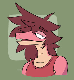 anthro brown_hair clothed clothing eye_through_hair eyebrow_through_hair eyebrows front_view green_background hair happy lidded_eyes looking_at_viewer male medium_hair multicolored_body multicolored_scales open_mouth open_smile pink_body pink_scales red_clothing red_shirt red_tank_top red_topwear scales shirt simple_background smile snout solo tan_body tan_scales tank_top topwear translucent translucent_hair two_tone_body two_tone_scales ventral_scales cosmicboy02 noodle_(snazlazzle) reptile scalie snake 2022 bust_portrait cel_shading dated digital_media_(artwork) portrait shaded signature