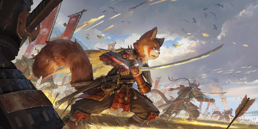 anthro armor arrow_(weapon) battle battlefield clothing cloud detailed_background fight flag flag_(object) fluffy fluffy_tail gauntlets gloves group handwear holding_melee_weapon holding_object holding_sword holding_weapon katana kemono male melee_weapon outside pointy_ears pose ranged_weapon samurai samurai_armor scabbard standing sword tail warrior weapon lokey ailurid mammal red_panda hi_res