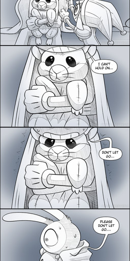 anthro bed bedding blanket bodily_fluids comforting female foot_tapping furniture male panicking plushie scared sitting sweat text wide_eyed worried absolutedream glitch_productions the_amazing_digital_circus jax_(tadc) pomni_(tadc) lagomorph leporid mammal rabbit absurd_res comic english_text hi_res long_image tall_image