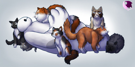 ambiguous_gender black_body black_fur cuddling digitigrade eyes_closed feral fur grey_background grey_body grey_fur group laying_on_another lying on_front orange_body orange_fur simple_background sitting standing tail tan_body tan_fur whiskers white_body white_fur pheonixbat big_hero_6 disney baymax mochi_(big_hero_6) tardar_sauce calico_cat domestic_cat felid feline felis humanoid mammal tuxedo_cat 2015 digital_drawing_(artwork) digital_media_(artwork) meme shaded soft_shading