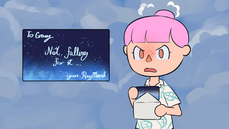 angry blush clothing cloud featureless_hands female front_view frown hair hair_bun holding_envelope holding_letter holding_object human_only looking_down not_furry open_mouth orange_eyes orange_nose outside pink_hair shirt solo tan_body tan_skin text topwear white_clothing white_shirt white_topwear icantseehelp animal_crossing nintendo villager_(animal_crossing) human mammal 16:9 2025 english_text hi_res widescreen