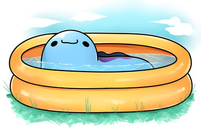 ambiguous_gender blue_body blue_sky cloud day detailed_background dot_eyes feral grass kiddie_pool outside partially_submerged plant simple_eyes sky smile solo water lexissketches nintendo pokemon generation_2_pokemon pokemon_(species) quagsire 2017 absurd_res digital_drawing_(artwork) digital_media_(artwork) hi_res shaded