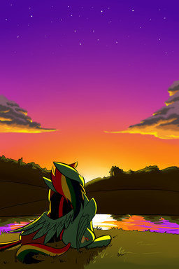ambiguous_gender blue_body blue_feathers blue_fur cloud cutie_mark detailed_background duo feathered_wings feathers feral fur hair lake multicolored_hair outside plant purple_body purple_fur purple_hair reflection romantic romantic_ambiance romantic_couple shrub sky star sun sunset tail two_tone_hair water wings underpable friendship_is_magic hasbro my_little_pony mythology rainbow_dash_(mlp) twilight_sparkle_(mlp) equid equine mammal mythological_creature mythological_equine pegasus 2013 2:3 hi_res