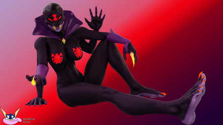 anthro barefoot breasts claws feet female humanoid_feet looking_at_viewer multi_arm multi_eye multi_limb nails nude plantigrade purple_body red_eyes sharp_nails soles solo toe_claws toes okamical disembowell_(modeler) the_widow_(zp92) animal_humanoid arachnid arthropod humanoid insect mammal spider 16:9 3d_(artwork) digital_media_(artwork) hi_res widescreen