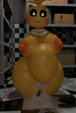 4_missing_limbs amputee anthro areola beakless bib black_sclera blush blush_stickers bodily_fluids breasts checkered cum cum_inflation cum_inside cum_on_ground disability female genital_fluids heart_eyes heart_symbol inflation looking_at_viewer machine nipple_piercing nipples orange_areola orange_nipples piercing sharp_teeth solo teeth yellow_body feversfm jams3d_(modeler) mipsmiyu_(modeler) five_nights_at_freddy's five_nights_at_freddy's_2 scottgames lovetaste_chica runaboo_chica toy_chica_(fnaf) animatronic avian bird chicken galliform phasianid robot 2022 3d_(artwork) absurd_res digital_media_(artwork) hi_res
