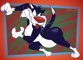 3_toes 4_fingers anthro arched_back ass_up belly bent_leg big_butt biped black_body black_eyes black_fur bubble_butt butt casual_nudity cheek_tuft claws curvy_figure dipstick_tail facial_tuft feet finger_claws fingers fur glistening glistening_butt gloves_(marking) head_tuft humanoid_heel leg_markings lines_drawn male markings mischievous mischievous_smile nude pecs plantigrade pose puffed_out_chest raised_heel red_nose running scratching sharpening_claws slightly_chubby slightly_chubby_anthro slightly_chubby_male smug smug_expression smug_face smug_grin socks_(marking) solo tail tail_markings tiptoes toes tongue tongue_out toony tuft whisker_spots whiskers white_belly white_body white_feet white_finger_claws white_fur white_hands white_sclera white_tail_tip wide_hips gavanzude looney_tunes warner_brothers sylvester_(looney_tunes) domestic_cat felid feline felis mammal tuxedo_cat 2025 alternate_version_at_paywall colored digital_drawing_(artwork) digital_media_(artwork) flat_colors hi_res pinup signature