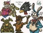 anthro beak clothing constricted_pupils exposed_wires for_a_head humor machine male pain pupils sharp_teeth small_pupils smile teeth text tight_clothing furrllow five_nights_at_freddy's five_nights_at_freddy's_2 five_nights_at_freddy's_3 five_nights_at_freddy's_4 my_hero_academia scottgames fumikage_tokoyami nightmare_balloon_boy_(fnaf) phantom_foxy_(fnaf) plushtrap_(fnaf) springtrap_(fnaf) toy_bonnie_(fnaf) animatronic avian bird canid canine fox lagomorph leporid mammal rabbit robot undead 2021 absurd_res digital_media_(artwork) english_text hi_res