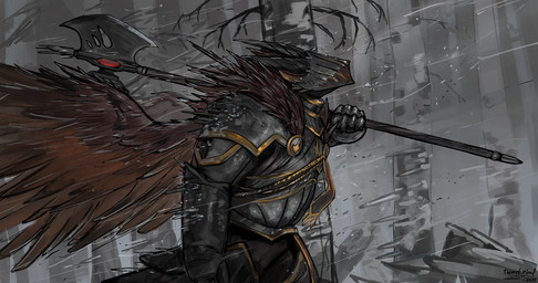 5_fingers anthro armor biped black_armor black_horn body_armor clothing feathers fingers forest forest_background gauntlets gloves handwear headgear headwind helmet holding_object holding_weapon horn male nature nature_background plant shoulder_guards solo standing tree weapon weapon_over_shoulder wind winter themefinland mythology dragon mythological_creature mythological_scalie scalie wingless_dragon 2022 digital_media_(artwork) hi_res signature