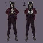 13hyun13 1:1 anthro black_hair bra breasts canid canine choker clothed clothing collar colored duo female footwear fox grin hair hands_on_hips hi_res high_heels jacket jewelry looking_at_viewer mammal necklace office_lady red_eyes smile solo suit suit_and_tie suit_jacket the_sake_ninja topwear true_fox underwear