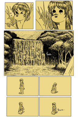 ambiguous_gender anthro bangs biped black_eyes black_hair bodily_fluids dream eyes_closing flying_sweatdrops hair kneeling long_hair mouthless nude one_eye_closed outside plant sink sleeping solo standing sweat sweatdrop text tree waterfall yourneighbortoasty sinkdog animate_inanimate canid canine canis domestic_dog mammal 2:3 comic digital_media_(artwork) english_text hi_res