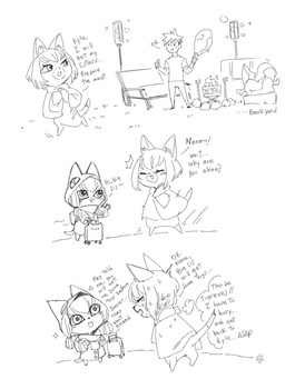 age_difference annoyed anthro backpack bench biped blush blush_lines bodily_fluids cloak cloak_only clothing dialogue duo eyes_closed female grill hair hoodie male meat_on_bone short_hair simple_background sweat text topwear younger_anthro younger_female seb_mujinn capcom monster_hunter monster_hunter_stories_2:_wings_of_ruin kyle_(monster_hunter_stories) tsukino_(monster_hunter_stories) felid felyne human lynian mammal palico 2023 3:4 comic english_text hi_res monochrome sibling_(lore) sister_(lore)
