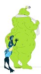 anthro big_butt blue_body blue_skin bodily_fluids butt butt_grab clothed clothing confusion covering covering_face cuddling duo eyes_closed eyestalks face_in_ass feet female green_body green_skin hand_on_butt headdress looking_back male nude open_mouth simple_background size_difference spots standing sweat sweaty_butt sweaty_legs sweaty_thighs thick_thighs towel towel_around_neck wittless-pilgrim shari_vi slug_(justmegabenewell) amphibian frog gastropod mollusk slug 2019 colored digital_drawing_(artwork) digital_media_(artwork) flat_colors hi_res watermark