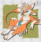 anthro black_sclera blue_eyes blue_pawpads blue_penis erection fur genitals male orange_body orange_fur pawpads penis solo tapering_penis white_body white_fur atlasimperial avali hi_res