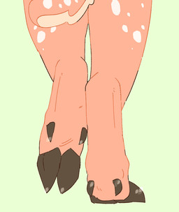 ambiguous_gender anthro duo feet foot_focus fur hoof_focus hooves pink_body pink_fur spots stepping tail tail_motion tailwag catjamn yan_(character) deer mammal 2026 2_frame_animation animated