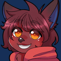 ambiguous_gender anthro blue_inner_ear chibi femboy fur hair messy_hair red_body red_fur smile solo unknown_artist foxxarie canid canine fox humanoid mammal 1:1 alpha_channel bust_portrait icon low_res portrait