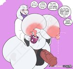 anthro big_breasts big_penis bodily_fluids bovid breasts caprine english_text genitals goat greeting gynomorph huge_breasts huge_penis hyper hyper_breasts hyper_genitalia hyper_penis intersex lactating mammal monster penis solo text thewilldpink toriel undertale_(series)