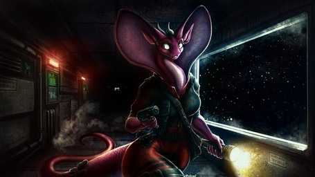 5_fingers anthro big_tail clothing computer_screen detailed_background ears_outwards electronics explosives female fingers flashlight glowing glowing_eyes grenade gun handgun headgear headphones headset headset_microphone holding_gun holding_object holding_ranged_weapon holding_weapon hoodie horn looking_back pink_body pink_scales pistol pivoted_ears ranged_weapon scales smoke smoke_cloud snake_hood solo space tail topwear uniform warning_sign weapon white_eyes zicwi nanotrasen space_station_13 space_station_14 ti-julie_(puroslavking) cobra mammal reptile scalie snake 16:9 hi_res widescreen
