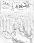 4:5 asian_mythology black_and_white claws comic comic_panel command dialogue dragon duo east_asian_mythology eastern_dragon english_text female feral flying forest hi_res hoping horn leaf line_art male monochrome mythological_creature mythological_scalie mythology nature naya_(nuree_art) nuree_art outside plant raiden_(nuree_art) scalie sketch speech_bubble spikes tail talking_to_another text tree wings