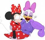 anthro balls beak breasts clothed clothing dickface disembodied_penis duo_focus eyes_closed female genitals group humanoid_genitalia humanoid_penis male non-mammal_breasts open_mouth penis simple_background speech_bubble talking_penis text tongue white_background sssonic2 disney daisy_duck minnie_mouse anatid anseriform avian bird duck mammal mouse murid murine rodent 2018 english_text hi_res