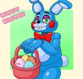 anthro basket blue_body blue_fur bow_tie container dumb_bat easter_basket easter_egg femboy fur holidays looking_at_viewer machine male red_bow_tie solo easter five_nights_at_freddy's five_nights_at_freddy's_2 scottgames bonnie_(fnaf) toy_bonnie_(fnaf) animatronic lagomorph leporid mammal rabbit robot robot_anthro 2026 digital_media_(artwork) hi_res