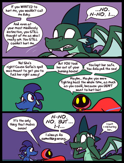 4_fingers anthro beak big_breasts black_body blue_body blue_clothing blue_hood blue_robe blue_scales bodily_fluids breasts claws clothing crying dialogue fangs female feral finger_claws fingers green_body green_scales group hair half-closed_eyes hand_on_head larger_feral larger_male male motion_lines mouthless narrowed_eyes no_pupils nude profanity purple_eyes purple_hair red_clothing red_hood red_robe robe scales sharp_teeth shrinking size_difference size_transformation smaller_anthro smaller_female speech_bubble tears teeth text transformation trio white_claws white_eyes yellow_beak yellow_eyes ultilix european_mythology mythology emerald_(ultilix) emerald_(ultilix)_(cursed_form) leo_the_magician ruby_(ultilix) dragon mythological_creature mythological_scalie scalie shadow_creature western_dragon 2026 comic english_text hi_res brother_(lore) brother_and_sister_(lore) sibling_(lore) sister_(lore)
