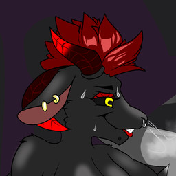 4_horns anthro black_body black_fur black_sclera bodily_fluids female fur horn hot_breath mohawk multi_horn multiple_piercings piercing reading side_view solo sweat yellow_eyes weenpeen scarlett_(weenpeen) bovid caprine goat mammal 1:1 hi_res icon shaded