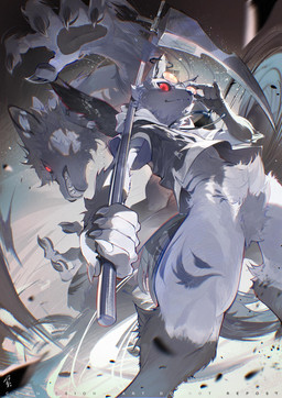 5_fingers abstract_background action_pose ambiguous_gender anthro arm_markings back_wings black_body black_claws black_clothing black_feathers black_hoodie black_pawpads black_ring black_sclera black_topwear black_wings blue_markings bottomless claws clothed clothed_anthro clothed_male clothing digitigrade duo ear_accessory eyewear fangs feathers finger_claws fingerpads fingers front_view fur glasses grey_body grey_claws grey_fur gums holding_eyewear holding_glasses holding_melee_weapon holding_object holding_polearm holding_scythe holding_weapon hoodie hoodie_only inner_ear_fluff leg_markings looking_at_viewer looking_down looking_down_at_viewer low-angle_view male markings melee_weapon monotone_body monotone_fur mouth_closed nude nude_anthro overbite pawpads pince-nez polearm pose pupils red_eyes red_pupils round_glasses scythe slit_pupils small_wings snarling standing tail teeth text topwear topwear_only tuft weapon wearing_glasses white_clothing white_hoodie white_topwear wings chiayeeee canid canine canis mammal spirit wolf 2025 chromatic_aberration digital_drawing_(artwork) digital_media_(artwork) english_text hi_res portrait signature three-quarter_portrait