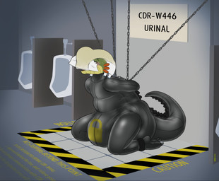 ageplay anthro bdsm blue_eyes blush bodily_fluids bodysuit bondage bound chain clothed clothing diaper diaper_on_face diaper_under_clothing genital_fluids green_body hands_behind_back infantilism inside kneeling latex latex_bodysuit latex_clothing latex_skinsuit living_urinal lock_symbol locked_diaper male male_anthro narrowed_eyes open_mouth roleplay skinsuit soiled_diaper solo sweat sweaty_face tight_clothing toilet_slave unclean_diaper urine used_diaper wearing_diaper wet_diaper yellow_body hardscales cedaralligator scalie hi_res